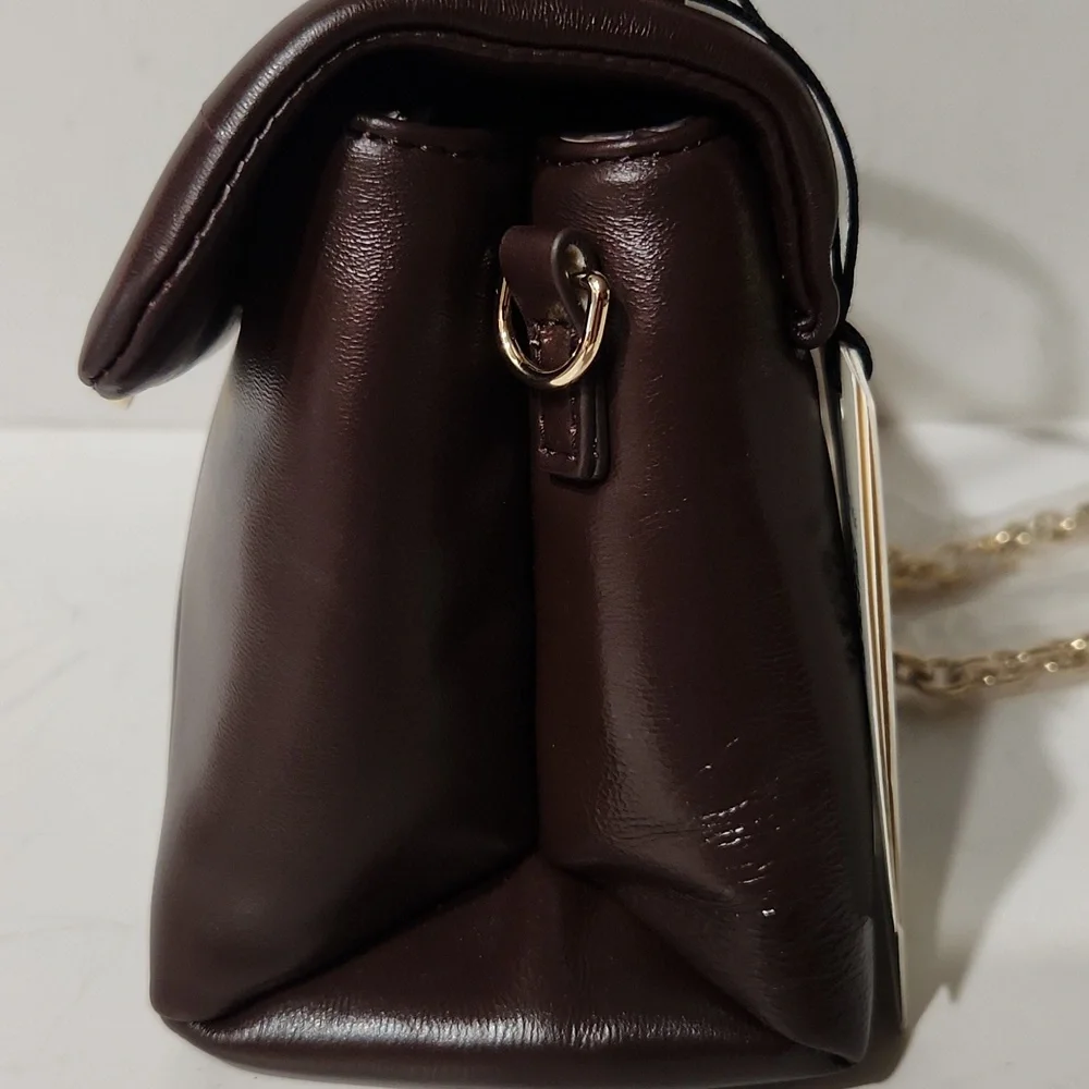 NEW! Ted Baker London Poppy Sheep Grain Leather Mini Satchel Brown w/Gold
